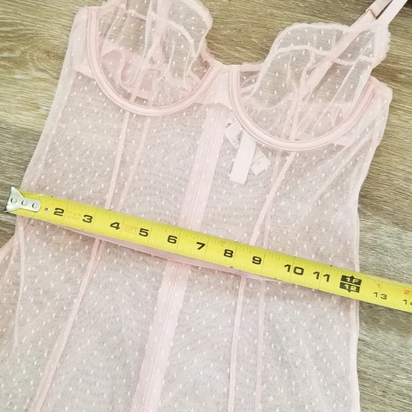 Victoria's Secret Very Sexy Pink Sheer Mesh Lace Garter Lingerie Dress NWT - Picture 6 of 12